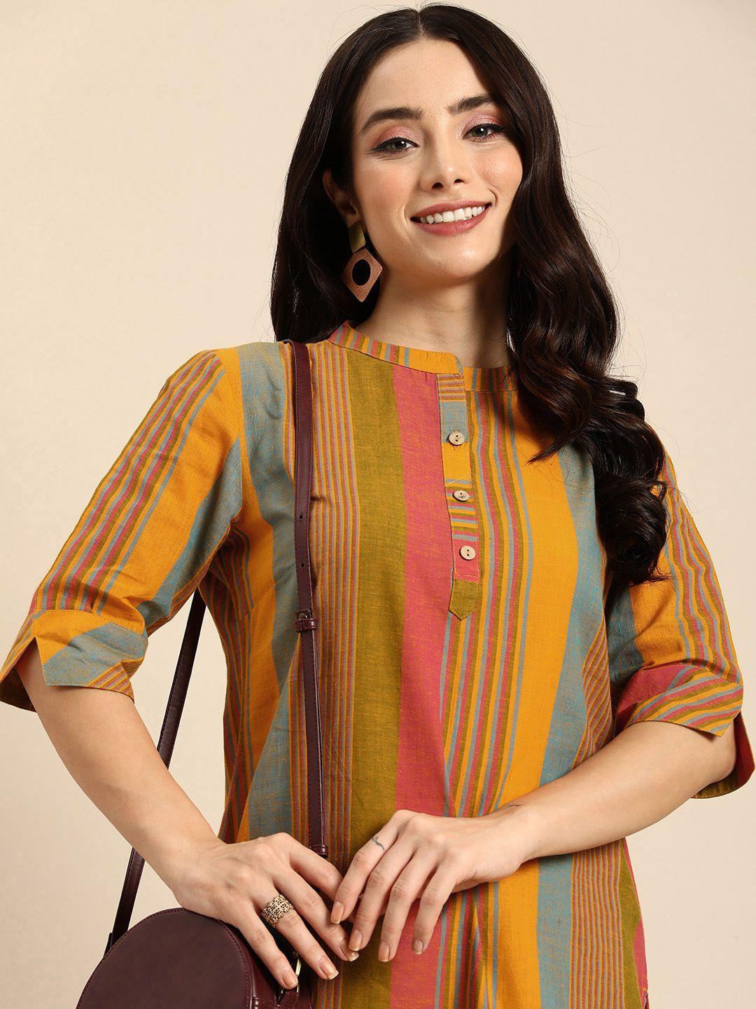 anouk-women-striped-cotton-kurta