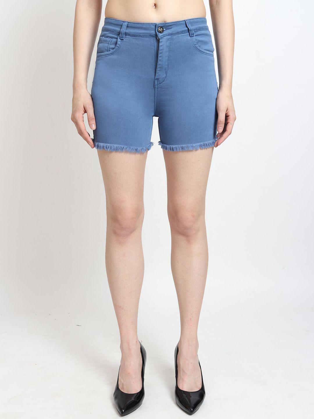 LIVE OK Women Skinny Fit High-Rise Stretchable Cotton Denim Shorts