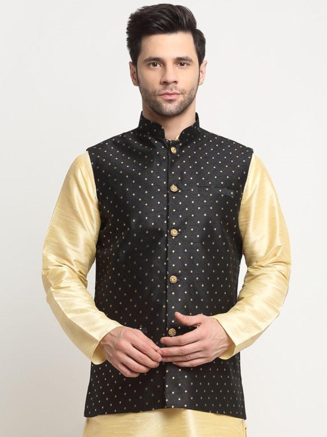 KRAFT INDIA Woven-Design Mandarin Collar Pure Cotton Nehru Jackets