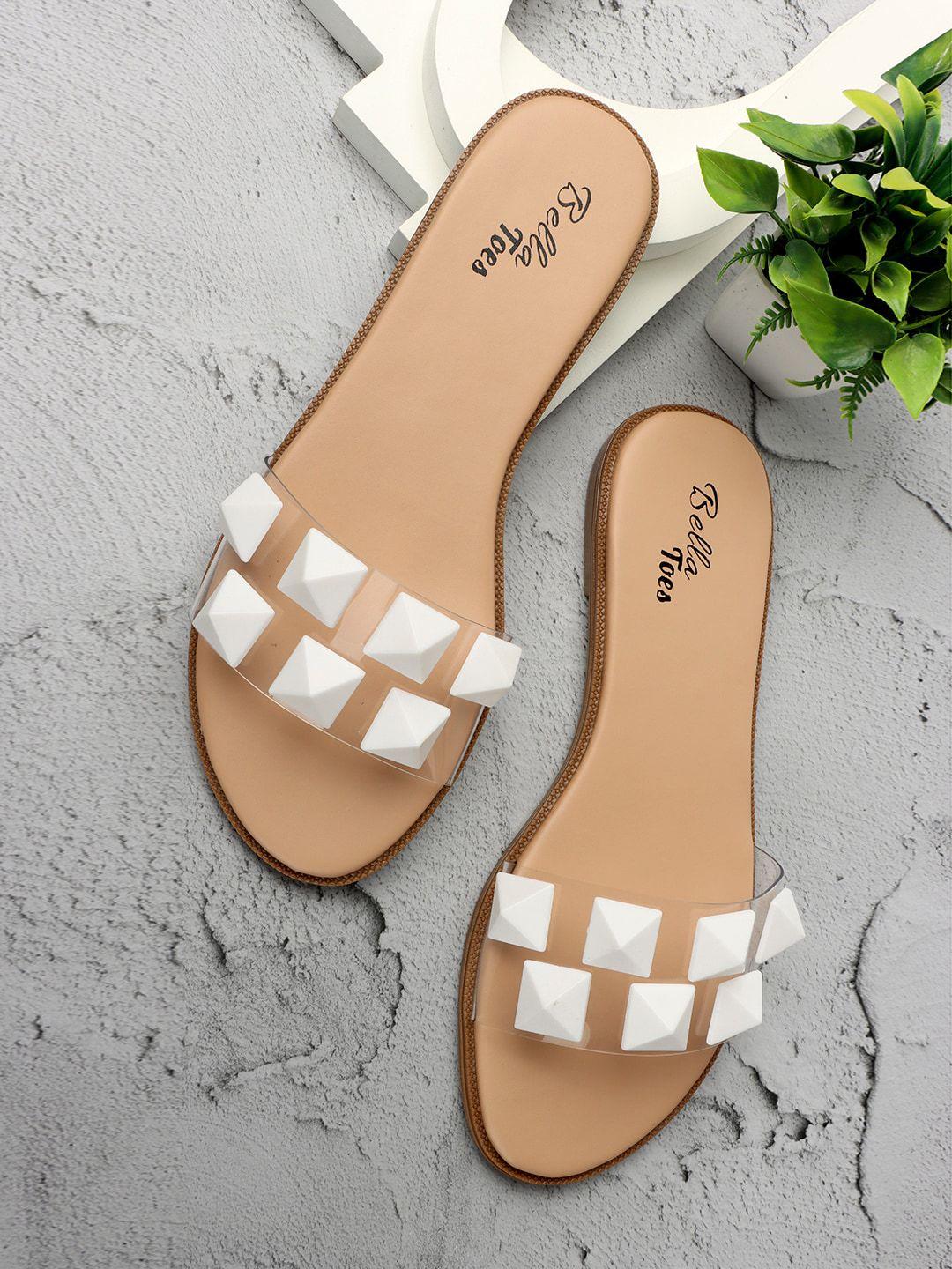 Bella Toes Women White Printed Open Toe Flats