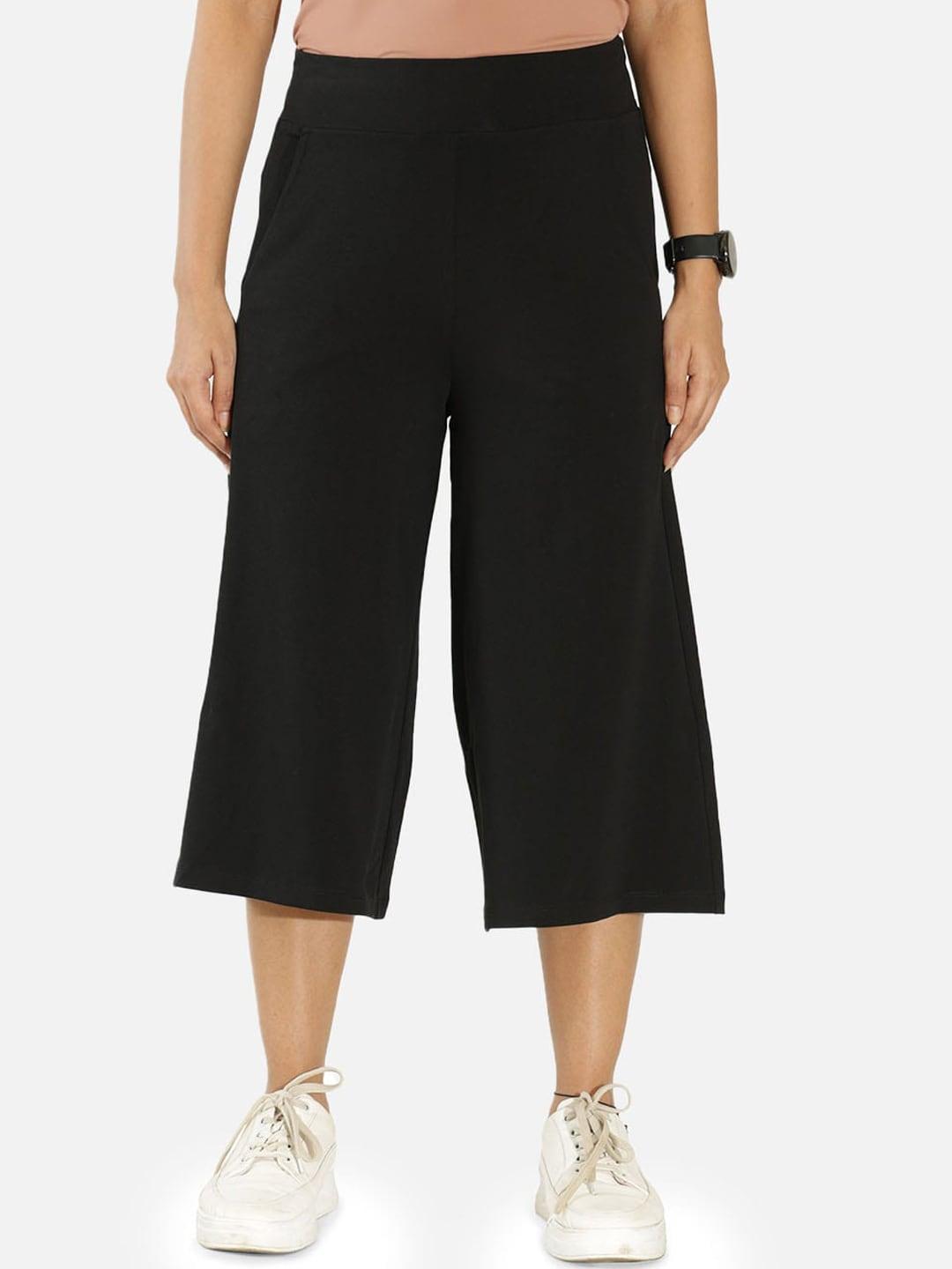 blissclub-women-black-relaxed-straight-leg-high-rise-wrinkle-free-culottes-trousers