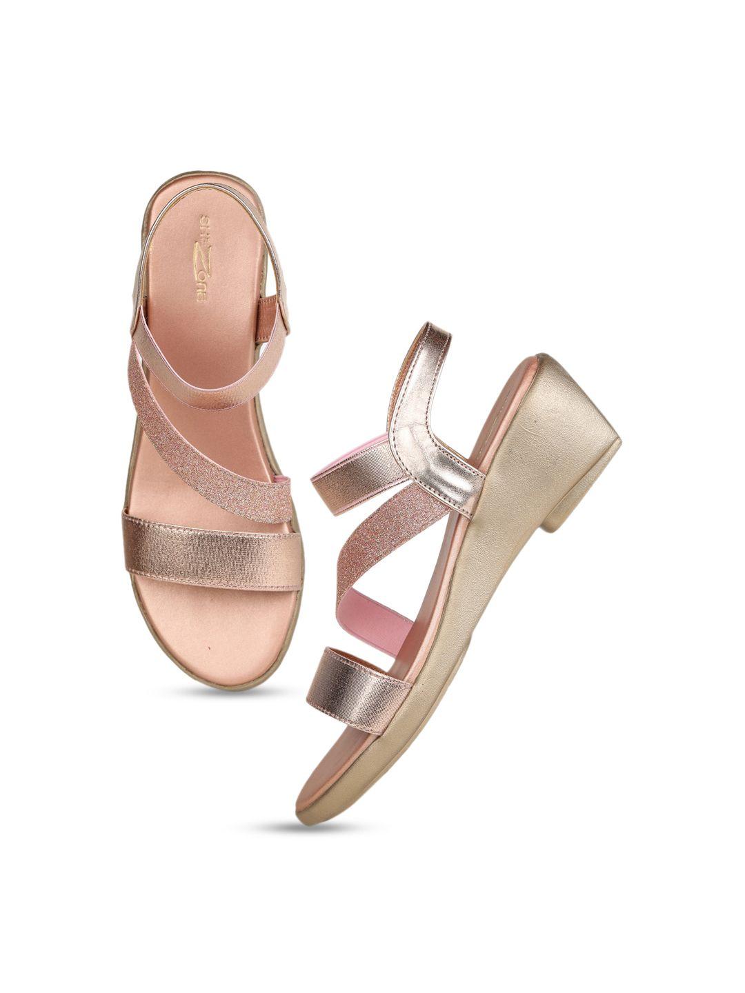 Shezone Rose Gold Textured Wedge Sandals