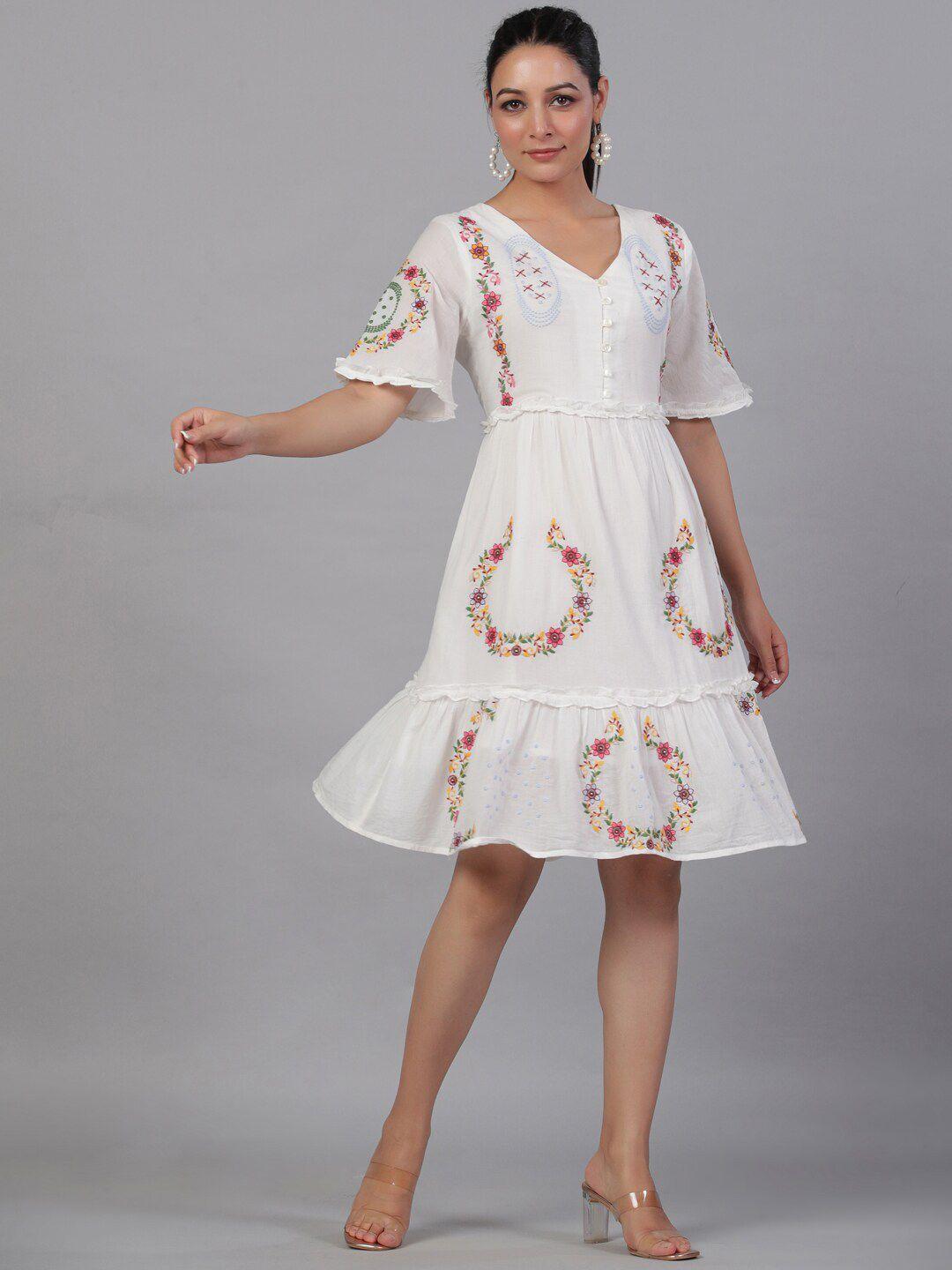 aadews-floral-embroidered-flared-sleeve-ruffled-flounce-fit-&-flare-cotton-dress