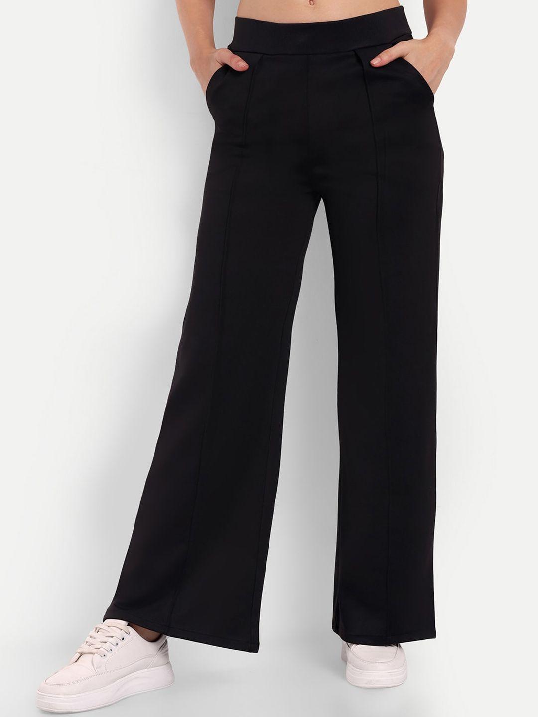 Next One Women Black Smart Straight Fit High-Rise Easy Wash Pleated Trousers