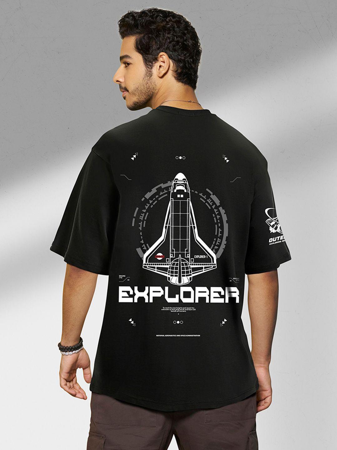 Bewakoof Black Graphic NASA Printed Cotton Oversized T-Shirt