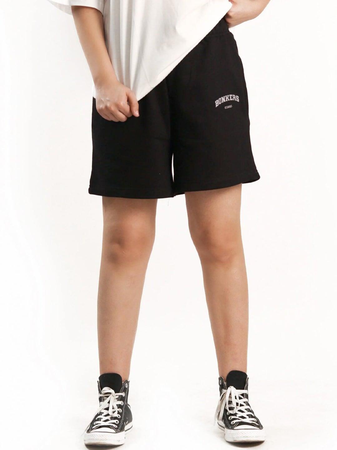 Bonkers Corner Women Black Loose Fit Mid-Rise Above Knee Cotton Regular Shorts