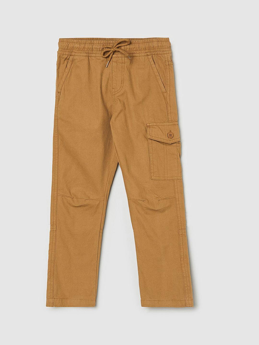 max Boys Brown Mid-Rise Pure Cotton Cargo Trousers