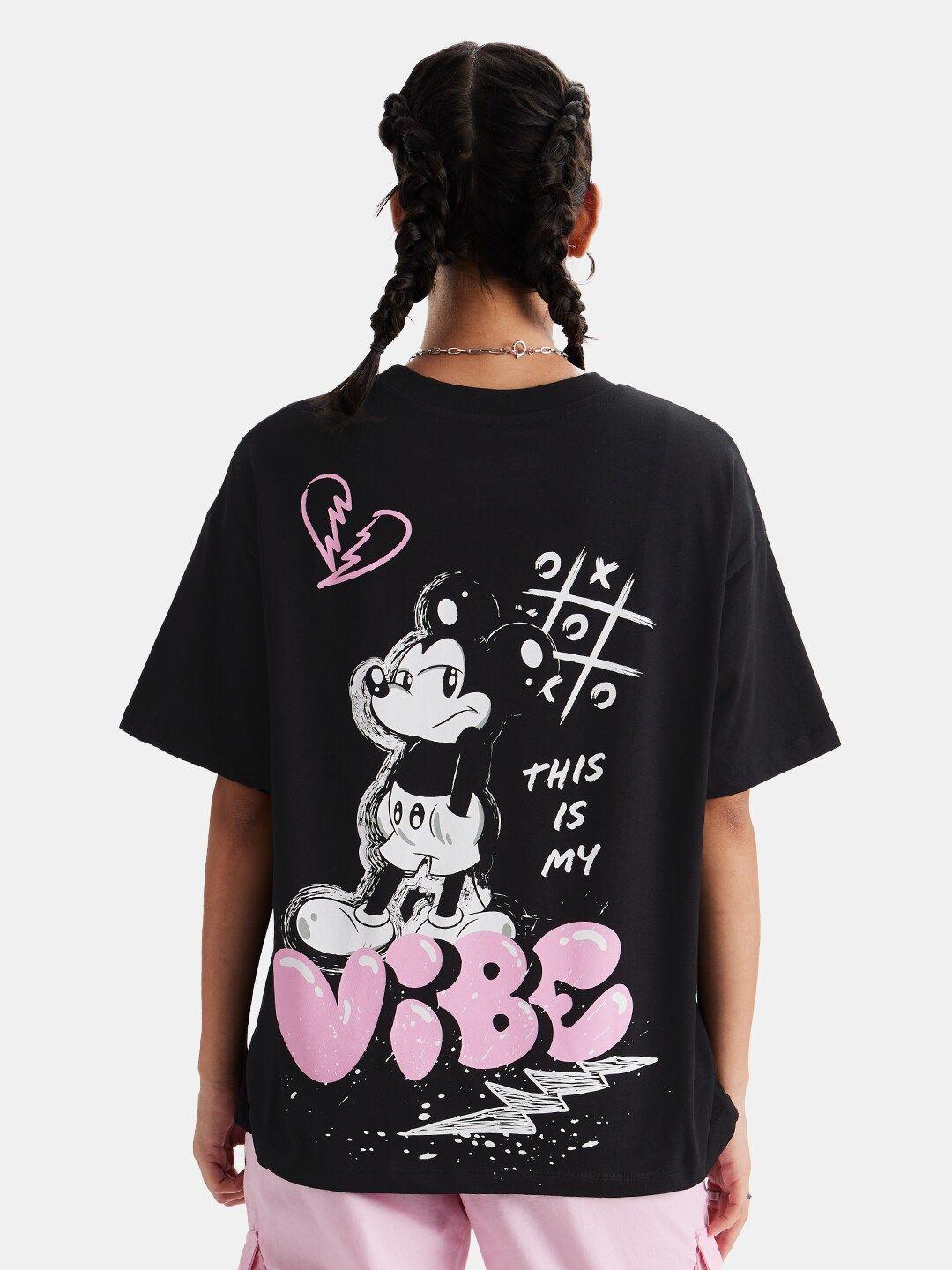 The Souled Store Black Mickey Mouse Printed Oversized Pure Cotton T-shirt