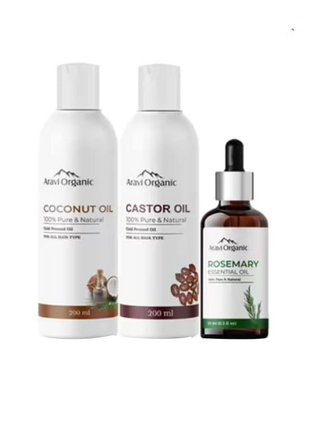 Aravi Organic Set of Coconut Oil + Castor Oil + Rosemary Essential Oil