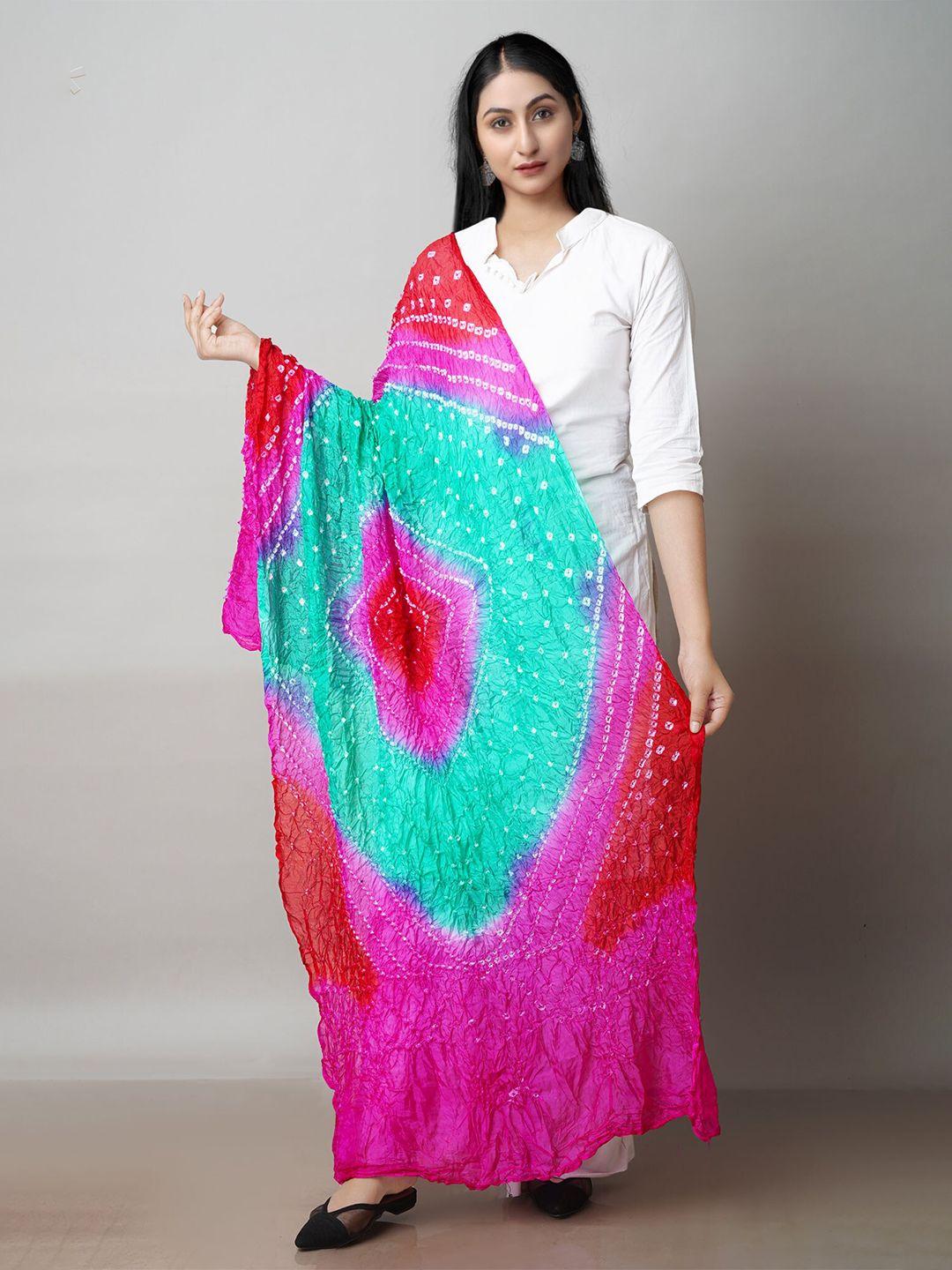 unnati-silks-pink-&-green-printed-bandhani-dupatta