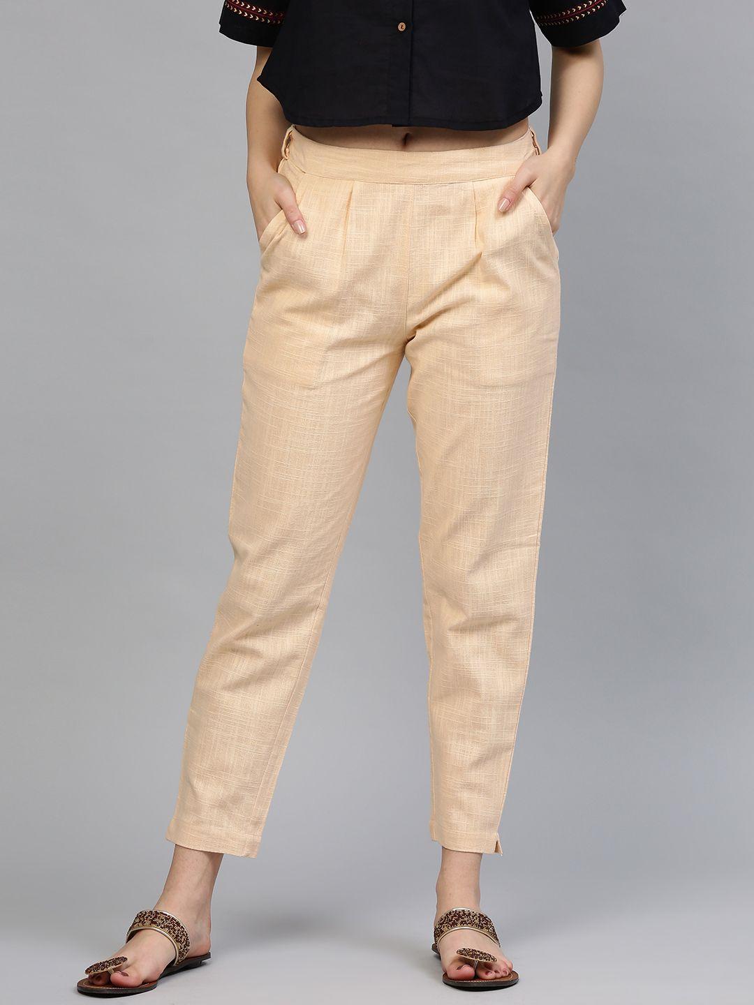 jaipur-kurti-women-beige-cropped-trousers