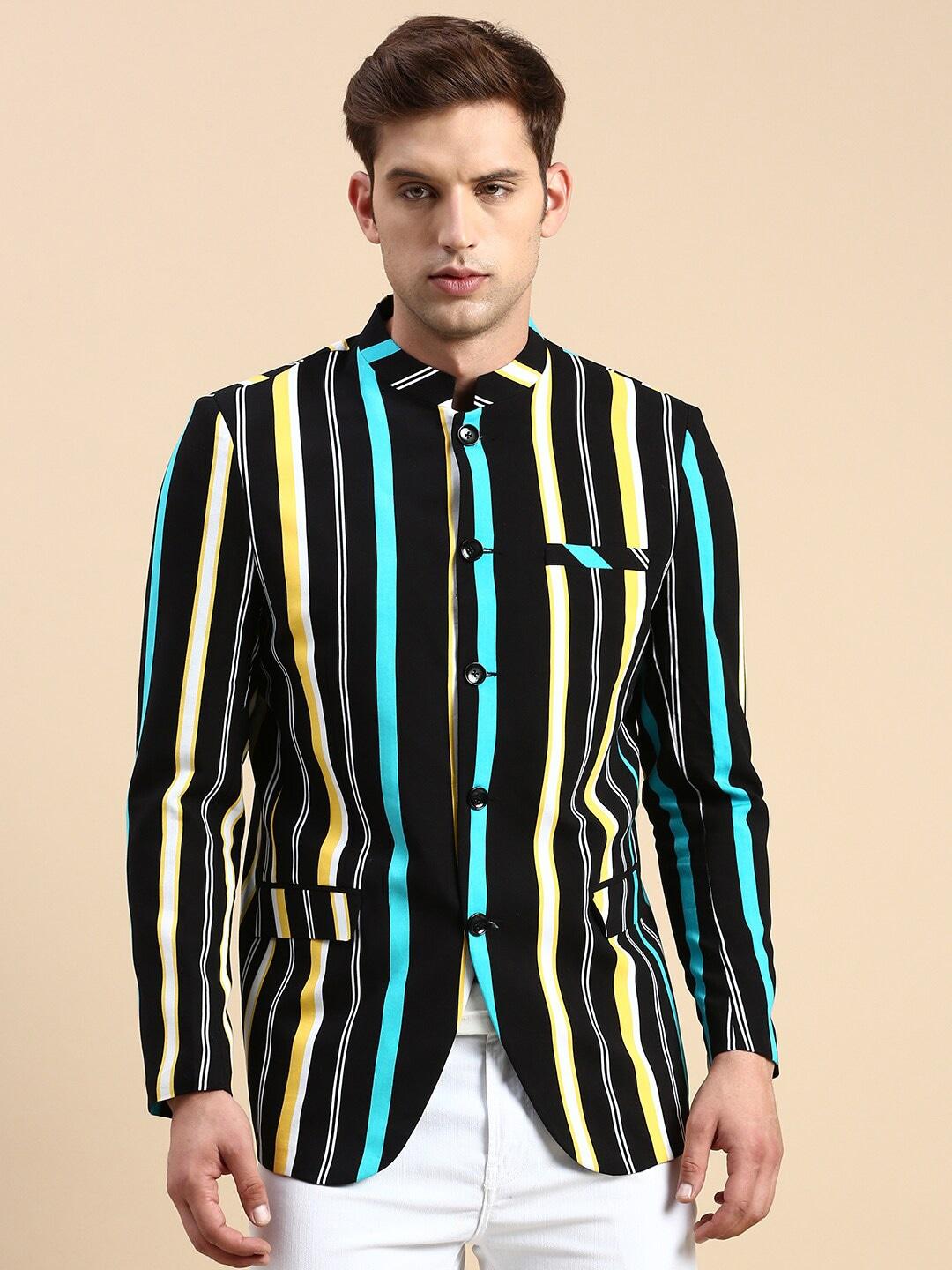 showoff-striped-slim-fit-bandhgala-blazer