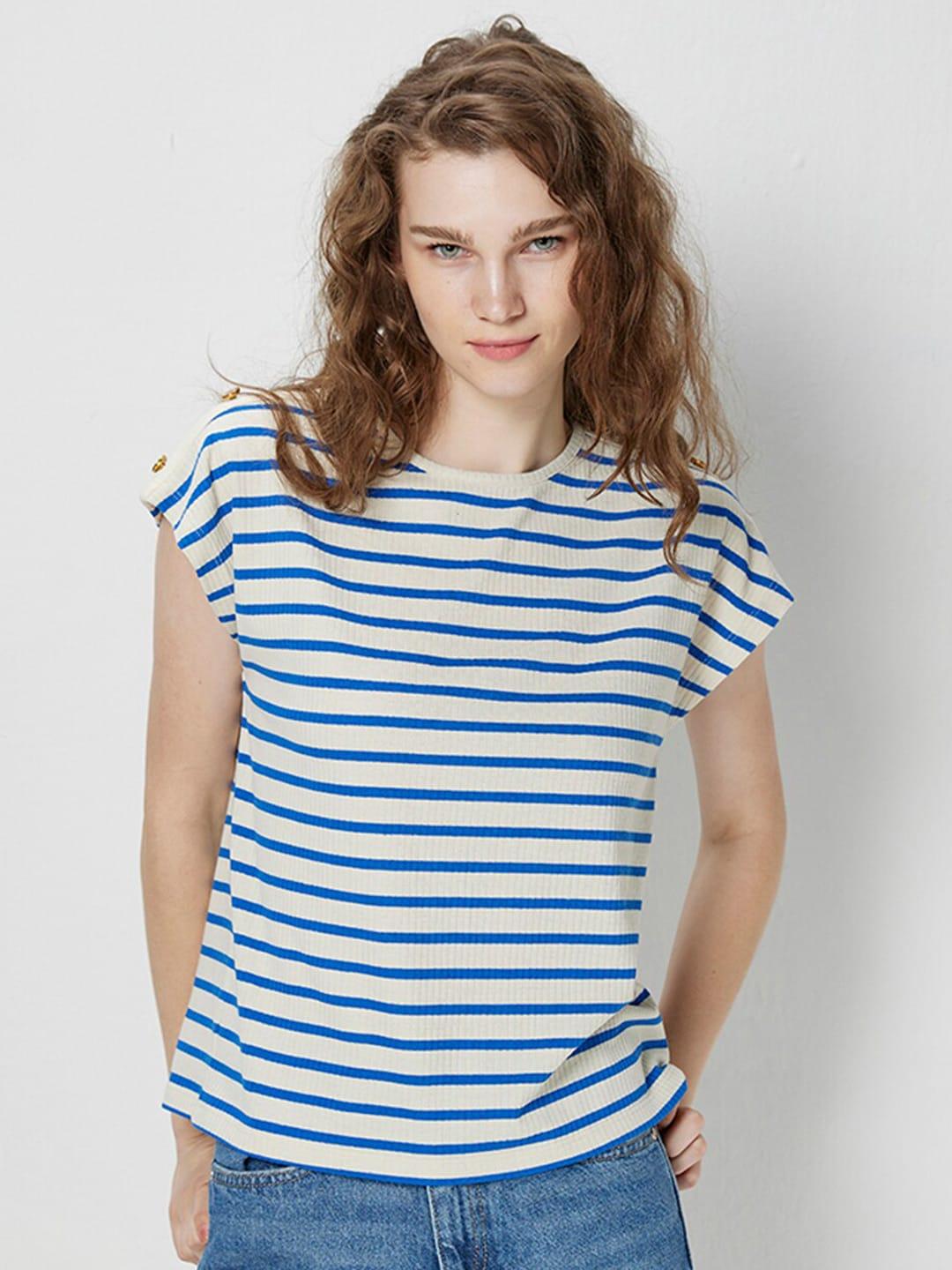 COVER STORY Striped Round Neck Extended Sleeve T-shirt