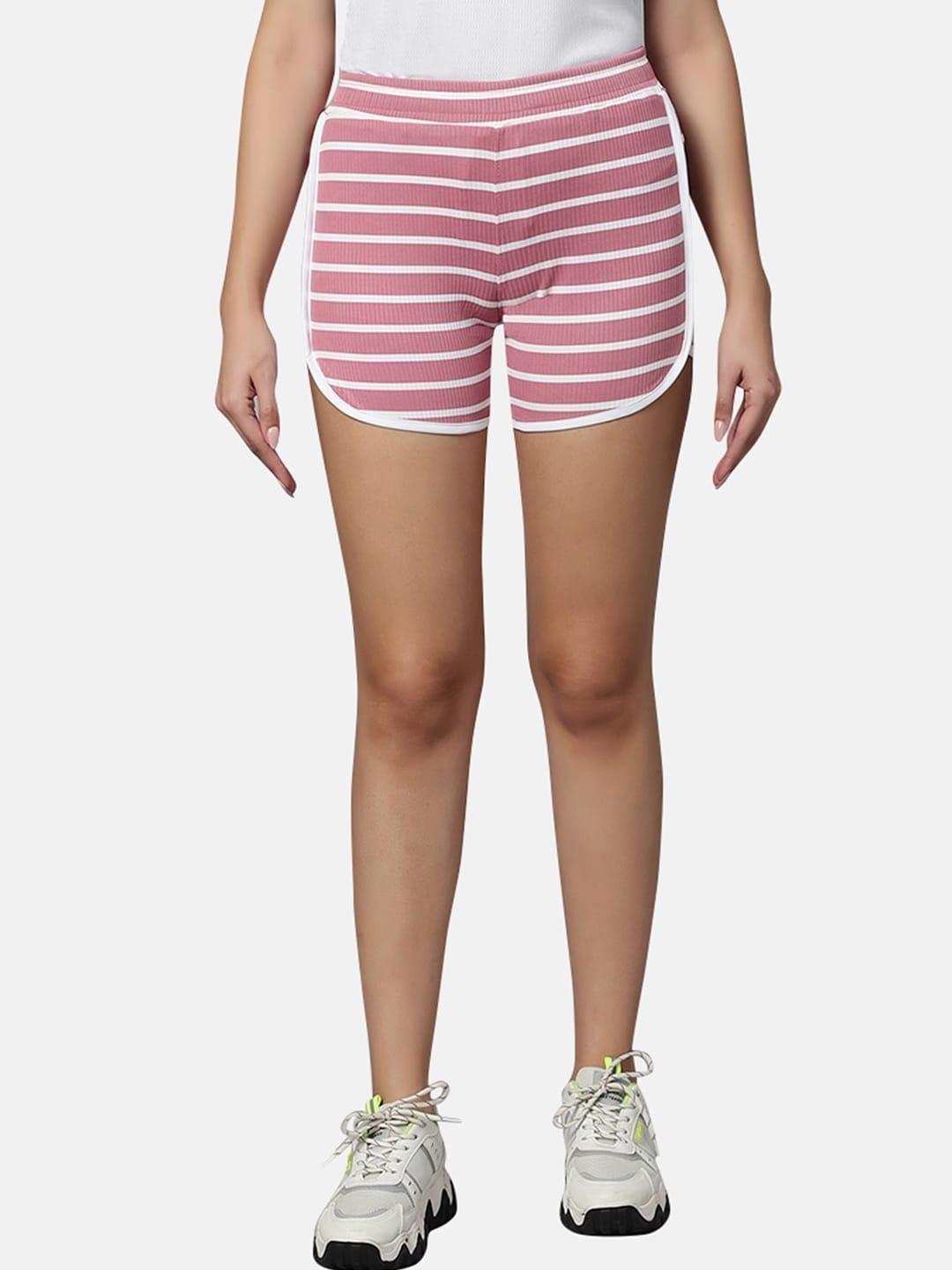 omtex-women-pink-striped-outdoor-with-technology-shorts
