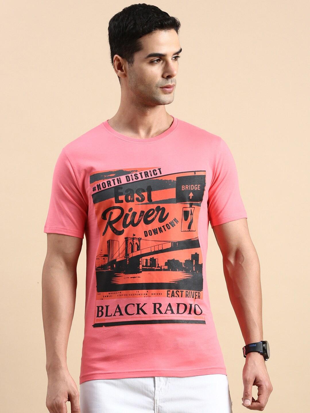 BLACK RADIO Men Typography Printed Pure Cotton T-shirt