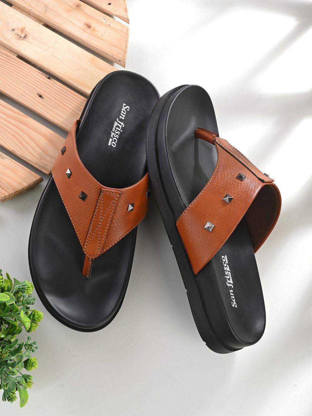 San Frissco Men Tan & Black Comfort Sandals