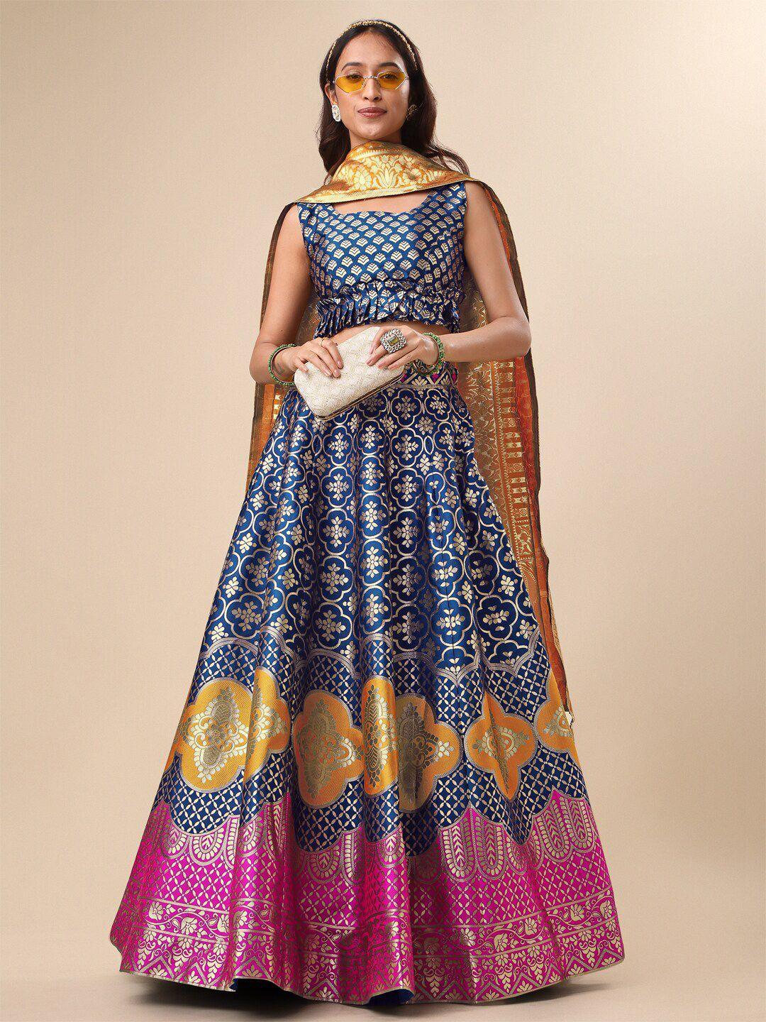 PURVAJA Teal & Violet Ready to Wear Lehenga & Unstitched Blouse With Dupatta