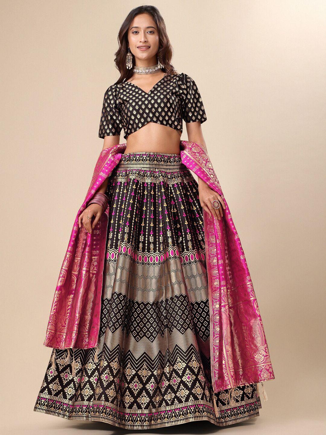 PURVAJA Black & Pink Ready to Wear Lehenga & Unstitched Blouse With Dupatta