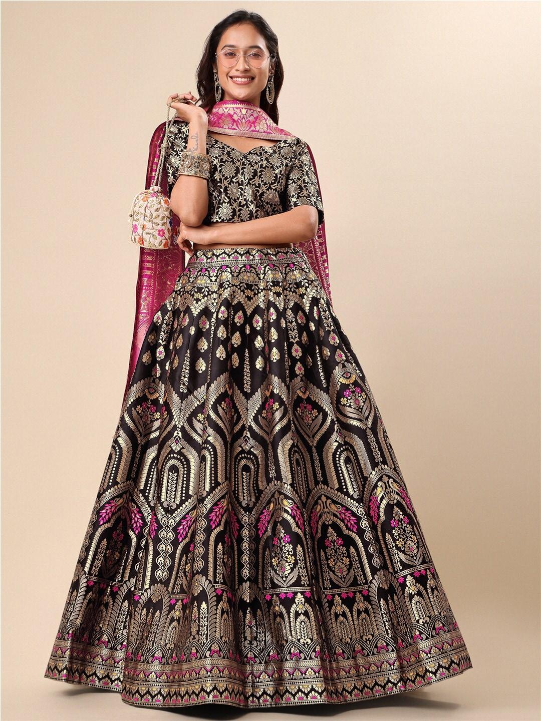 PURVAJA Black & Gold-Toned Ready to Wear Lehenga & Unstitched Blouse With Dupatta