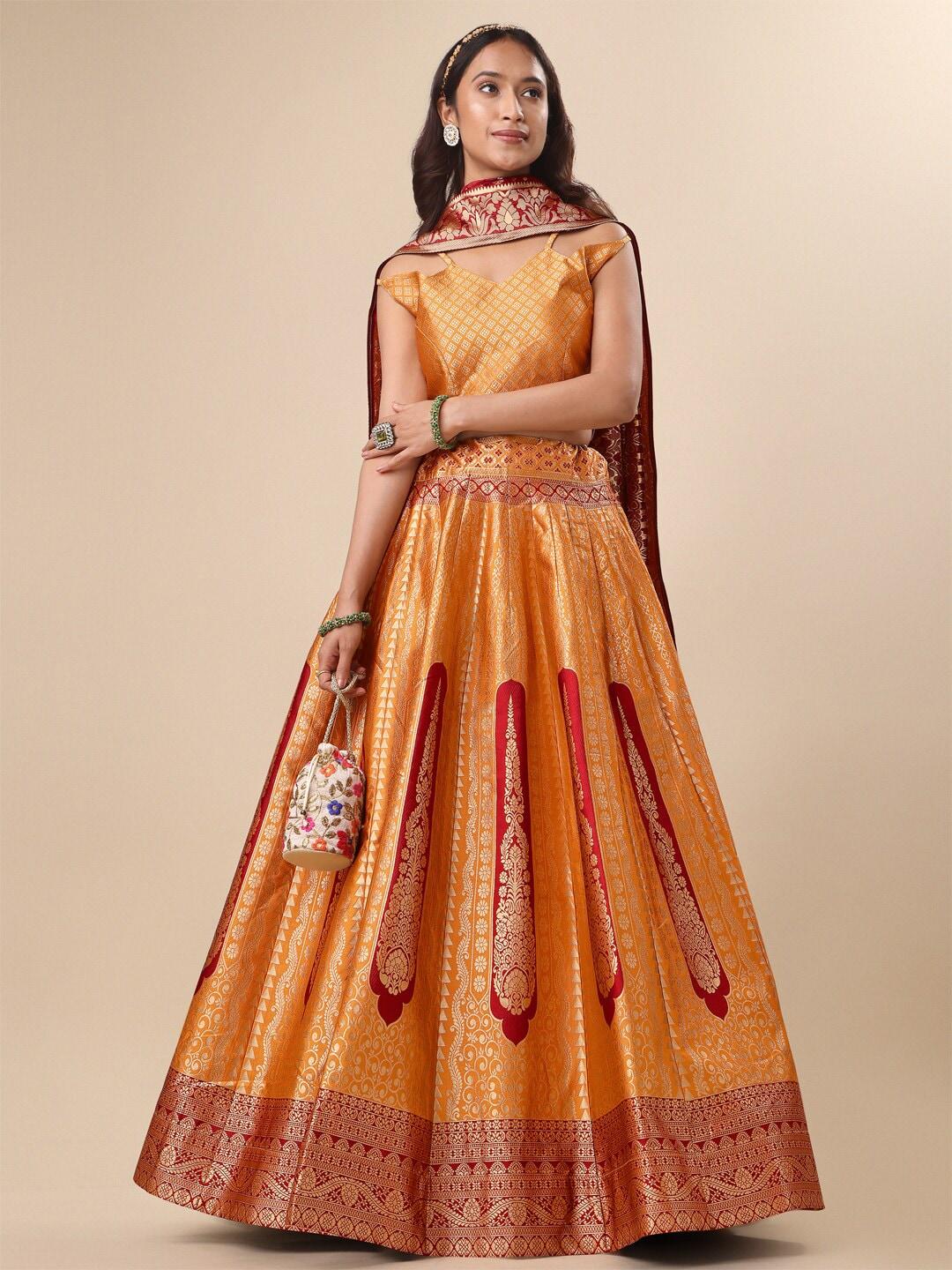 PURVAJA Yellow & Red Ready to Wear Lehenga & Unstitched Blouse With Dupatta