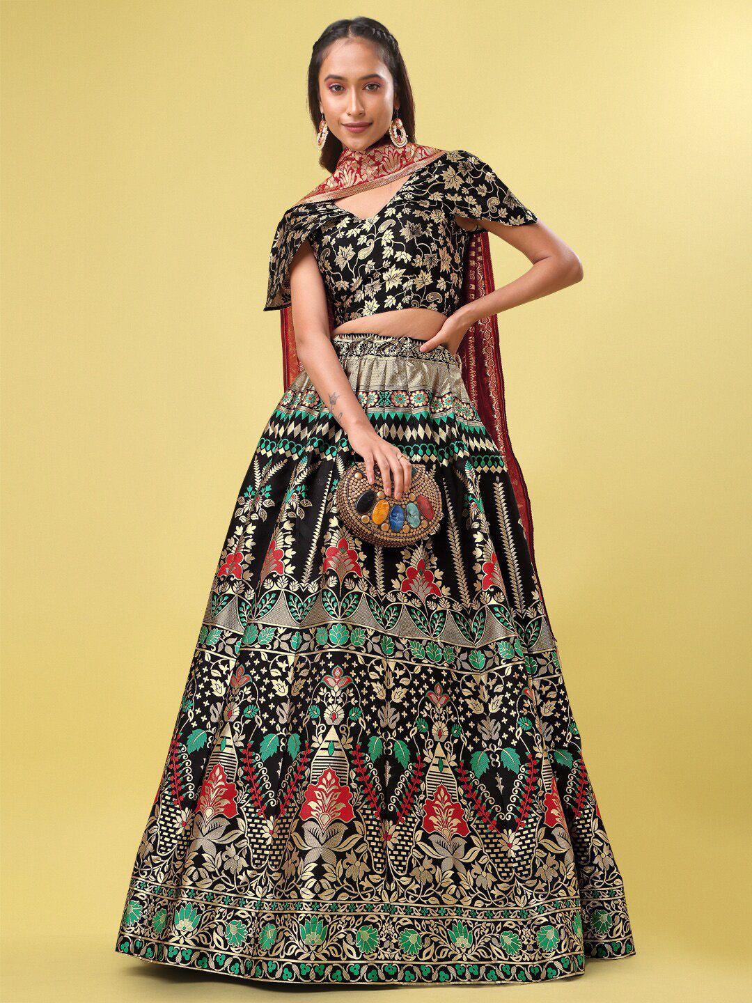 PURVAJA Black & Red Ready to Wear Lehenga & Unstitched Blouse With Dupatta