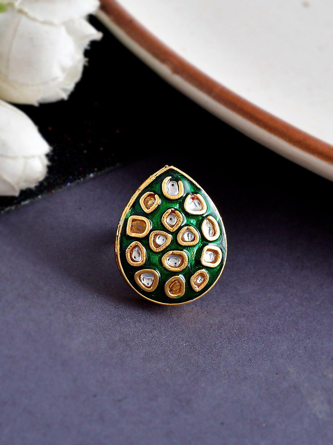 Shoshaa Gold-Plated Kundan Stone-Studded & Enameled Adjustable Finger Ring