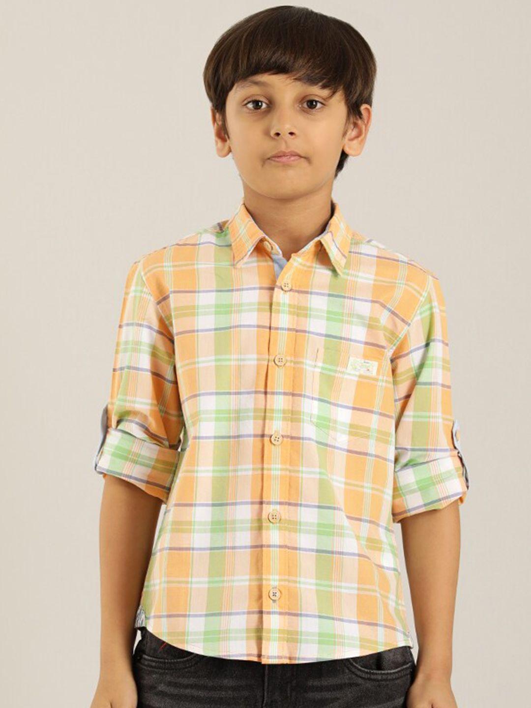 Indian Terrain Boys Orange Classic Tartan Checks Opaque Checked Casual Shirt