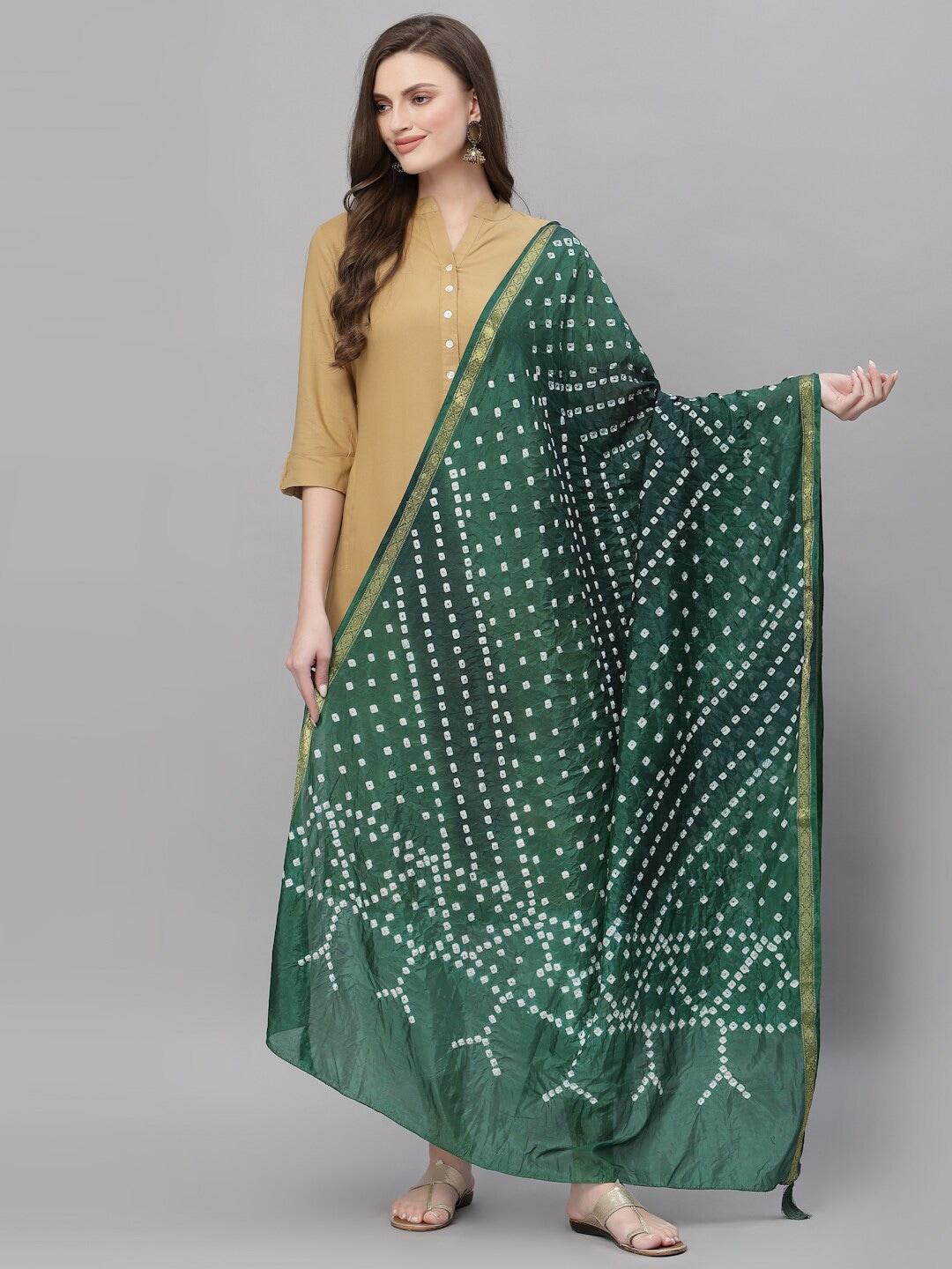ragavi-green-&-white-printed-art-silk-bandhani-dupatta