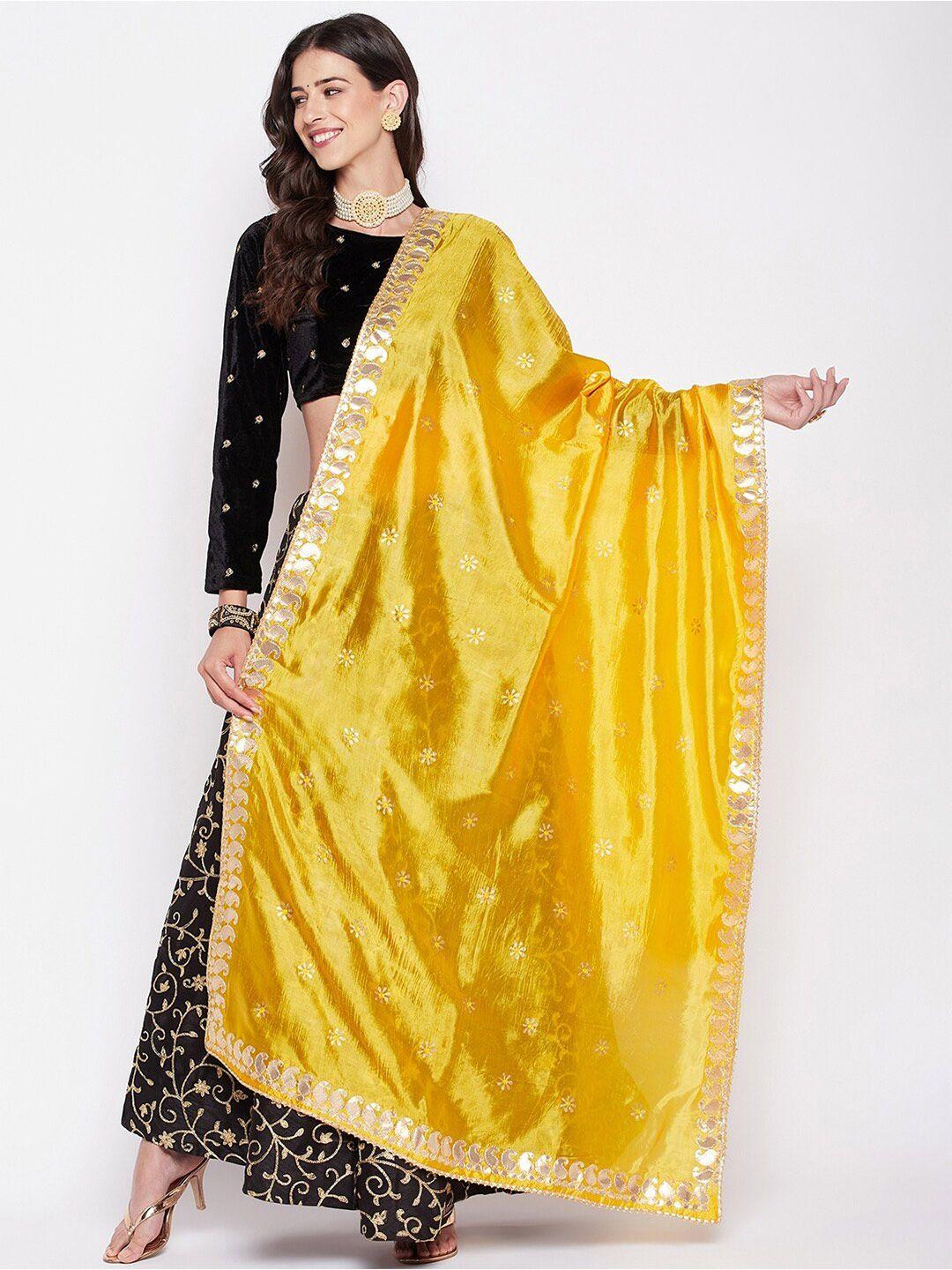 clora-creation-yellow-&-gold-toned-ethnic-motifs-embroidered-dupatta-with-gotta-patti
