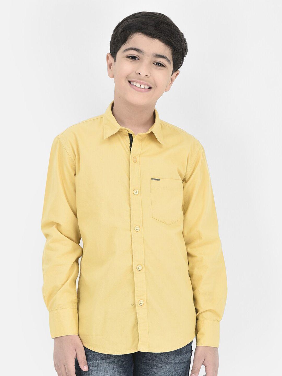 Crimsoune Club Boys Yellow Standard Slim Fit Opaque Casual Shirt