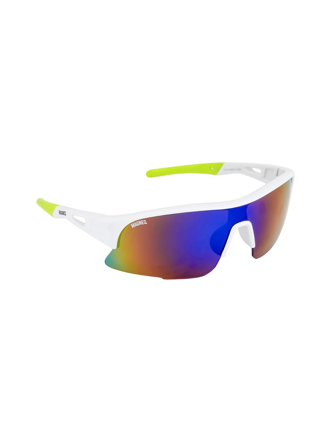 MAGNEQ Unisex Blue Lens & White Sports Sunglasses with UV Protected Lens