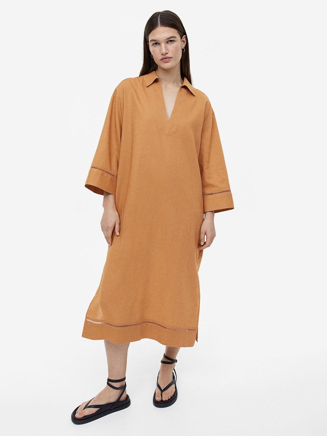 H&M Women Loose Fit Cotton Linen Kaftan Nightdress