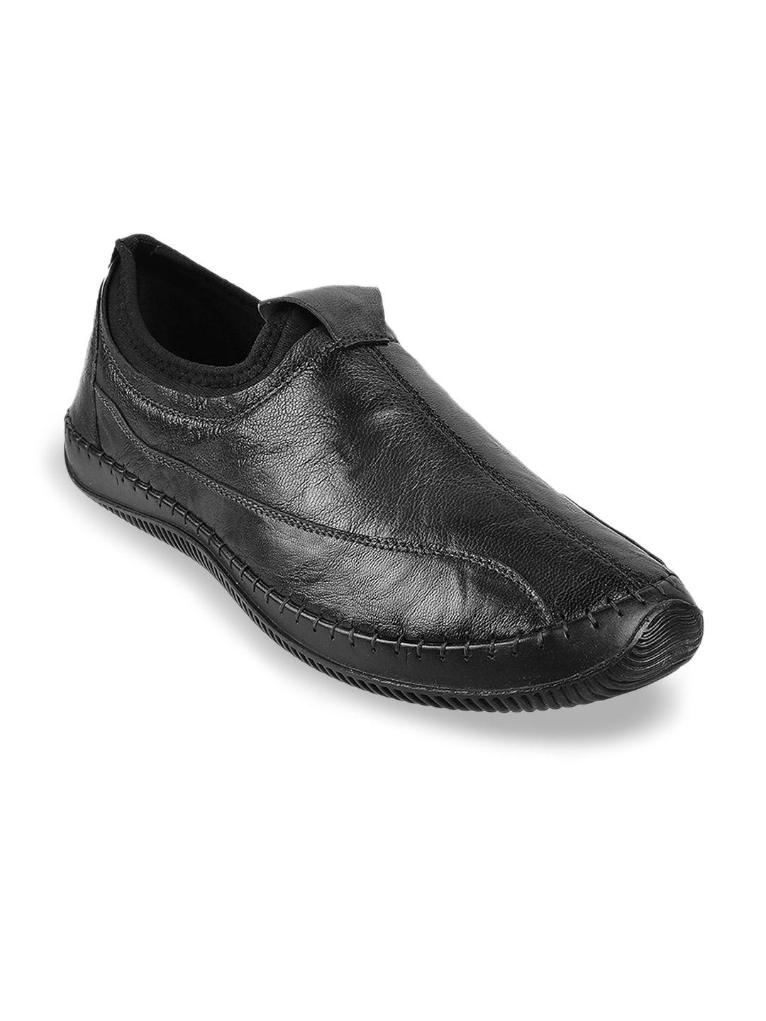 Metro Men Black Leather Slip-On Sneakers
