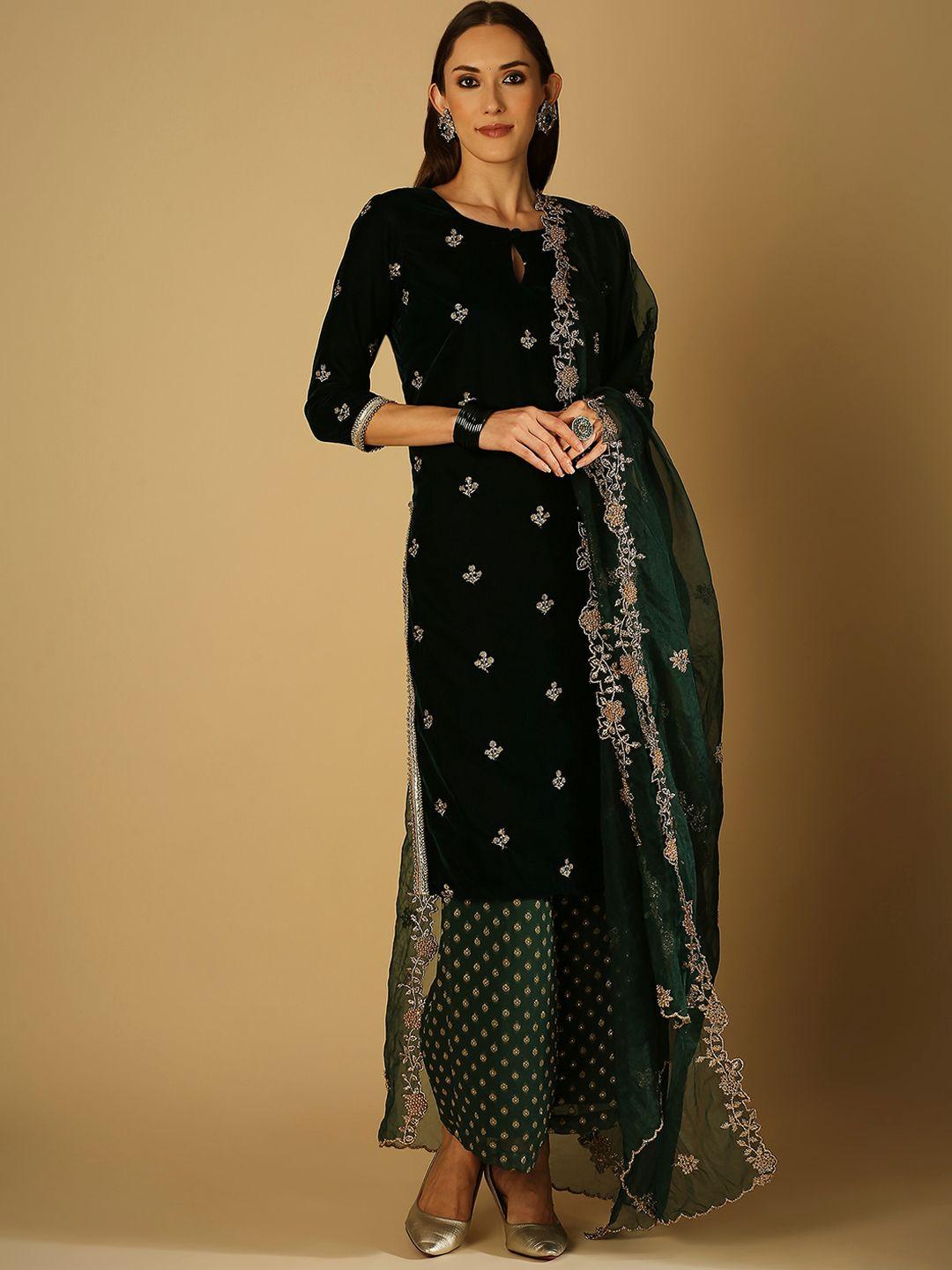 monk-&-mei-ethnic-motifs-embroidered-velvet-straight-kurta-with-palazzos-&-dupatta