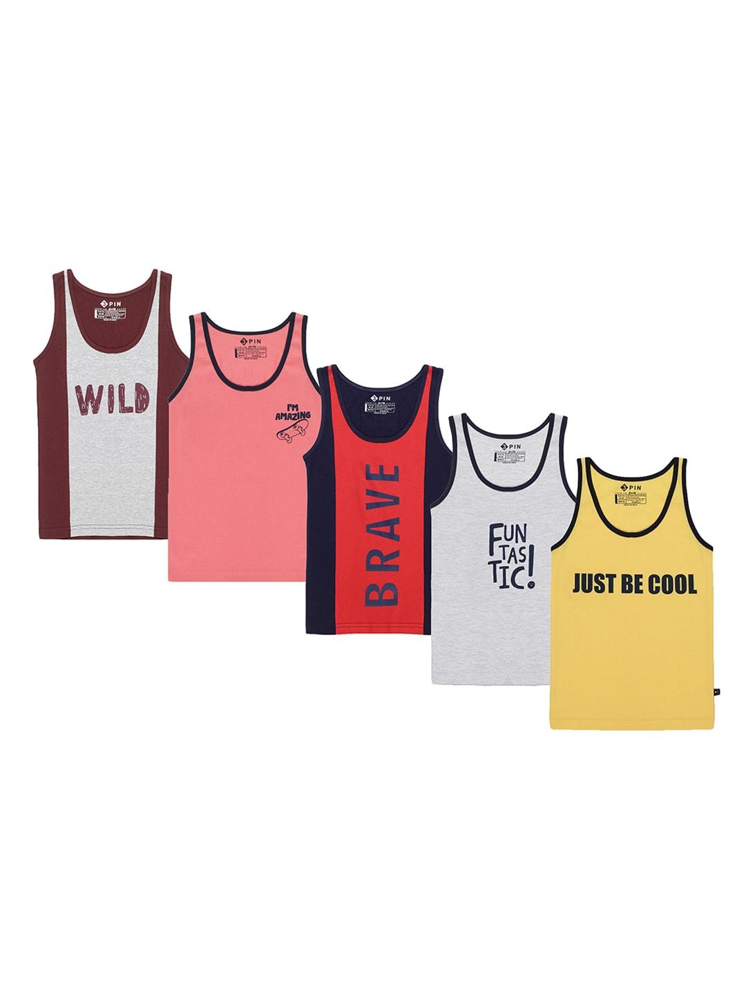 3PIN Boys Pack Of 5 Printed Cotton Innerwear Vests
