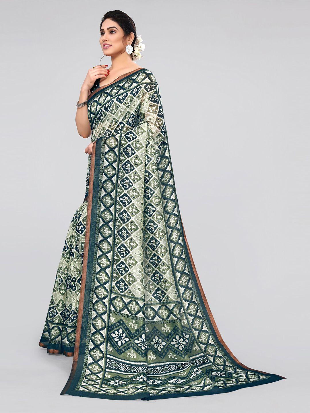 mirchi-fashion-green-&-white-ethnic-motifs-printed-zari-saree