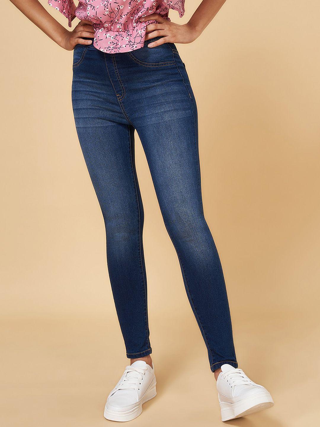 YU by Pantaloons Women Navy Blue Skinny Fit Light Fade Jeans