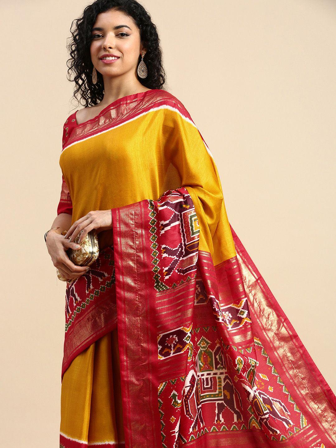 LOOKNBOOK ART Ethnic Motifs Printed Silk Blend Patola Saree
