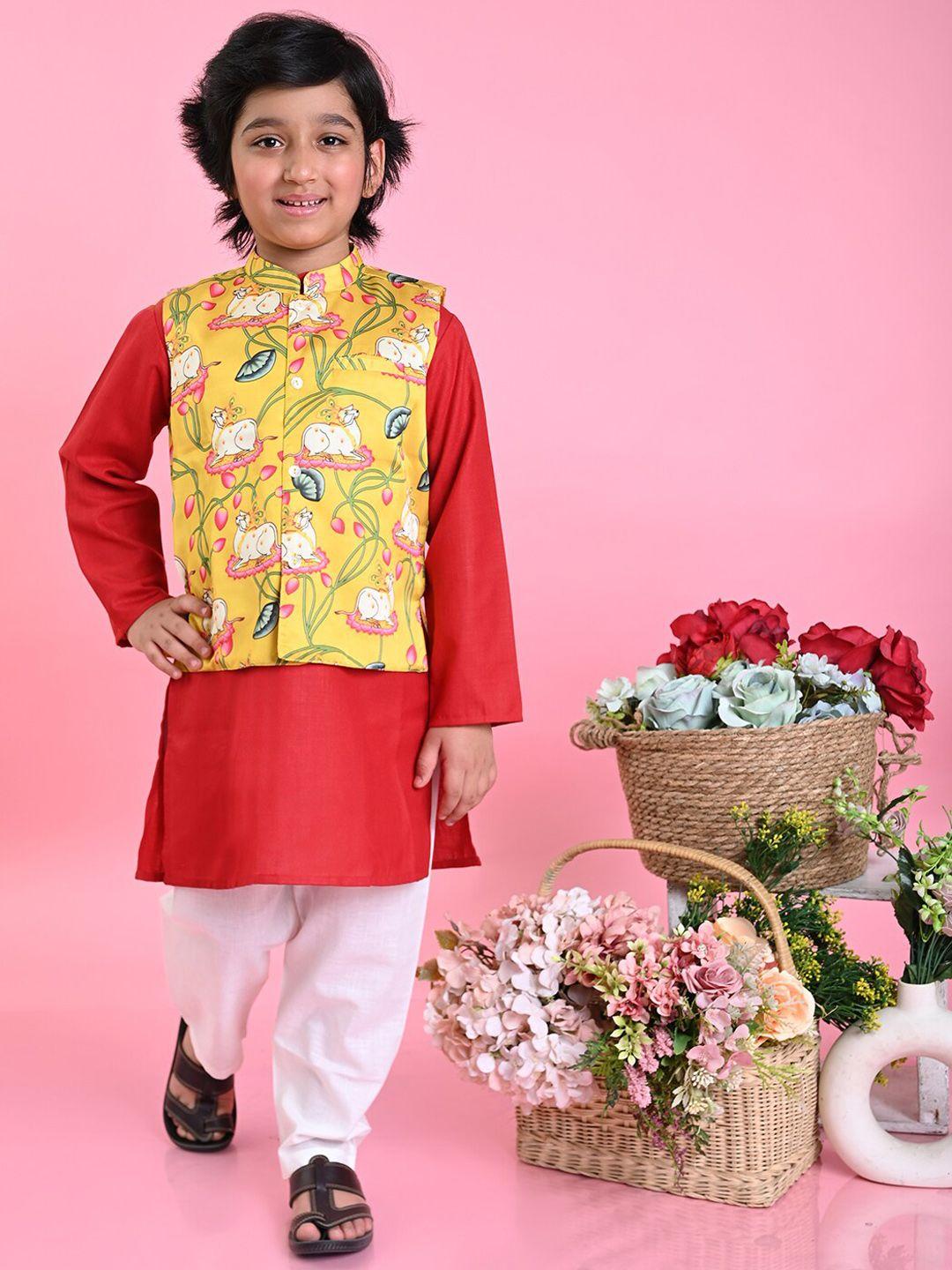 saka-designs-boys-pure-cotton-kurta-with-pyjamas-&-jacket