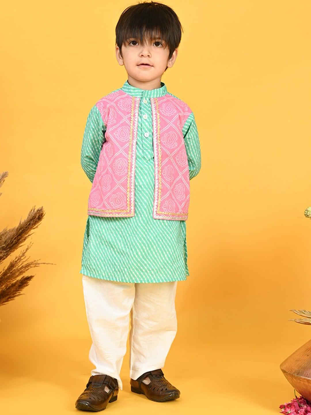 SAKA DESIGNS Boys Bandhani Printed Kurta with Pyjamas & Jacket