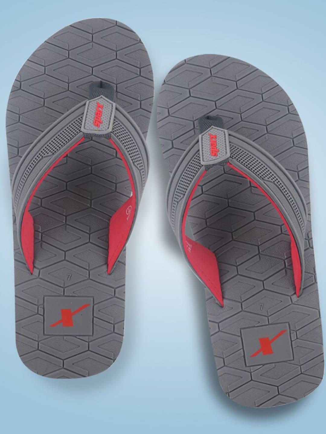 Sparx Men Grey & Red Rubber Thong Flip-Flops