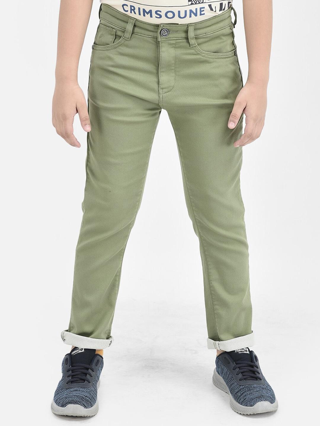 Crimsoune Club Boys Olive Green Slim Fit Trousers