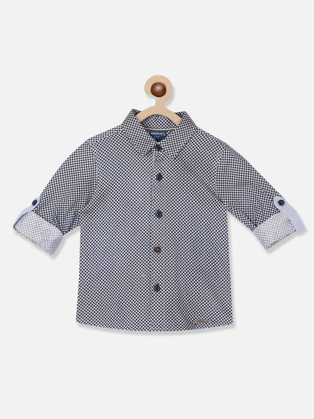 Nauti Nati Boys Standard Geometric Printed Roll Up Sleeves Pure Cotton Casual Shirt