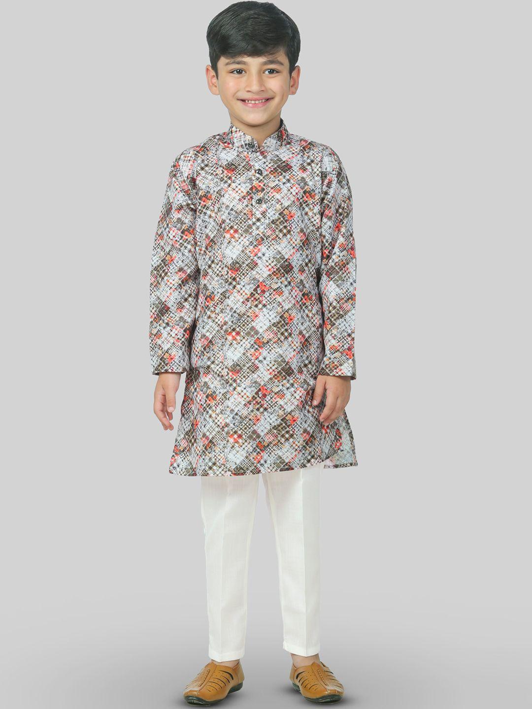 ahhaaaa Boys Grey Ethnic Motifs Printed Regular Kurta with Pyjamas