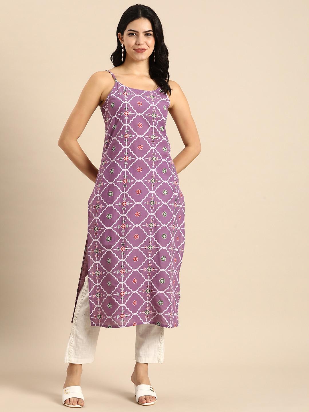 Anouk Ethnic Motifs Printed Sleeveless Pure Cotton Straight Kurta