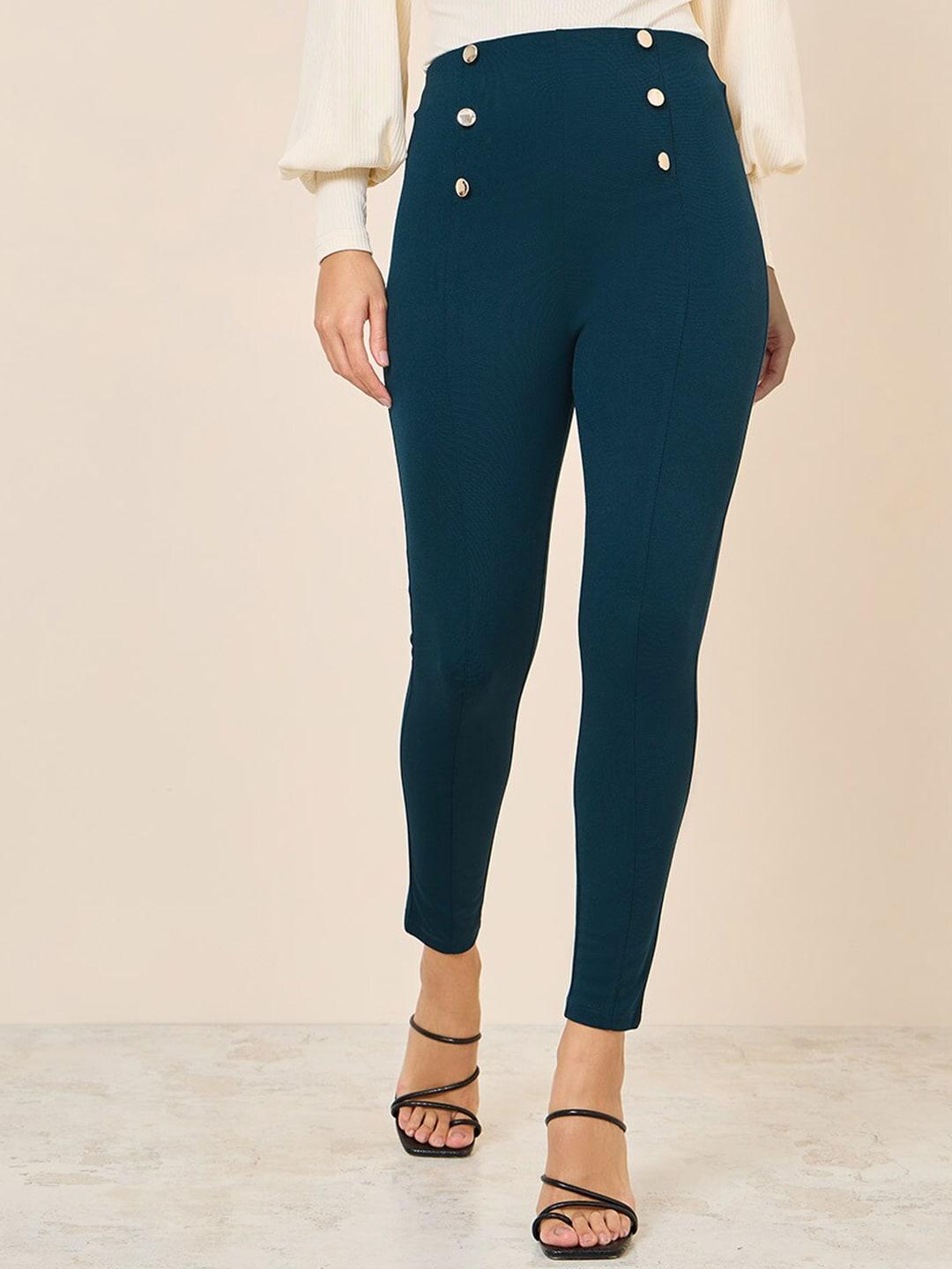 Styli Button Detail Skinny Fit High Rise Treggings