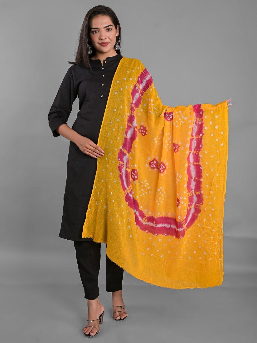 Apratim Yellow & Pink Printed Bandhani Dupatta