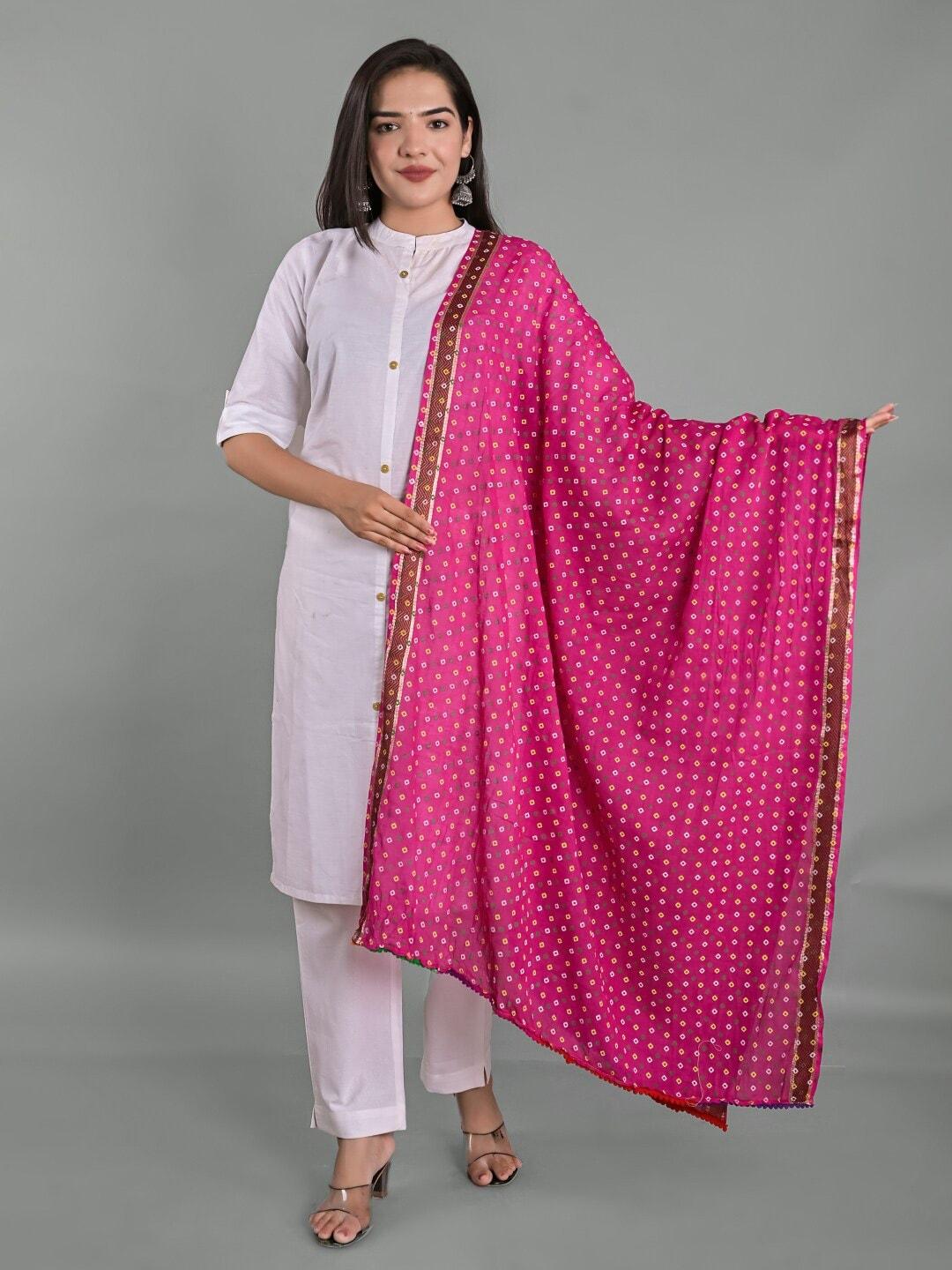 Apratim Pink & White Printed Bandhani Dupatta