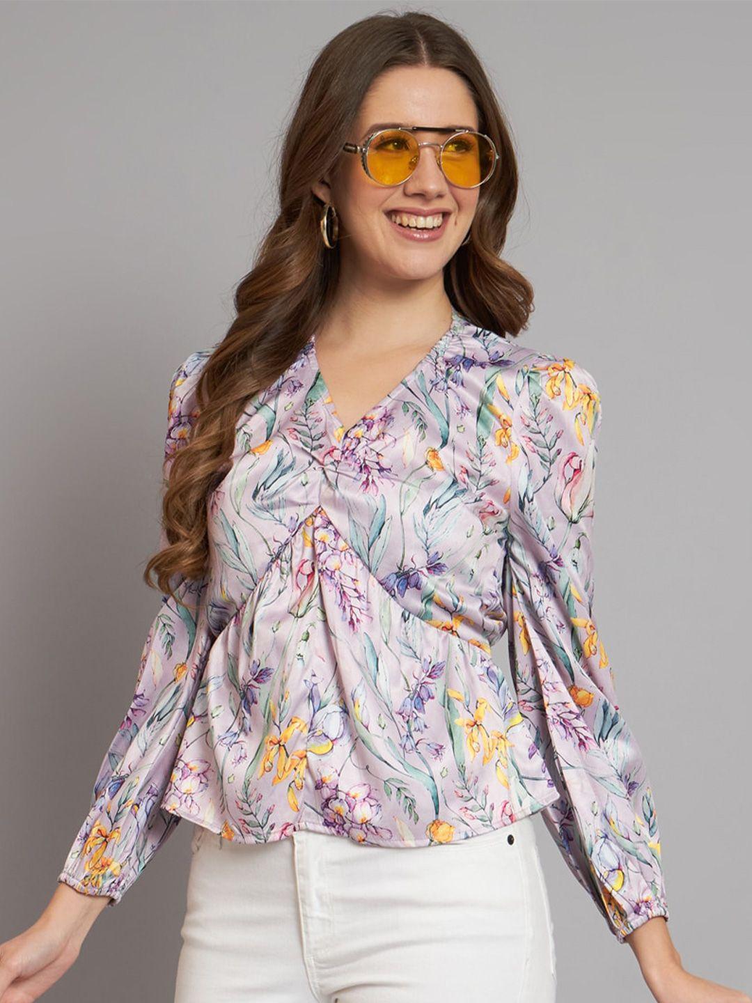 the-dry-state-lavender-floral-printed-cinched-waist-top