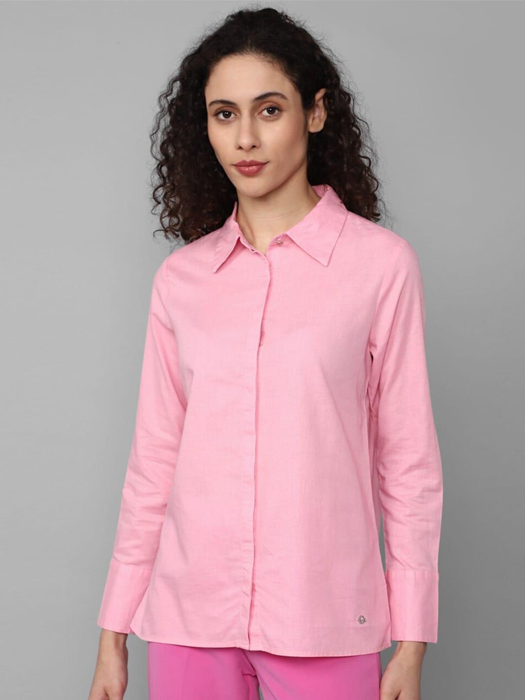Allen Solly Woman Women Pink Opaque Cotton Linen Casual Shirt